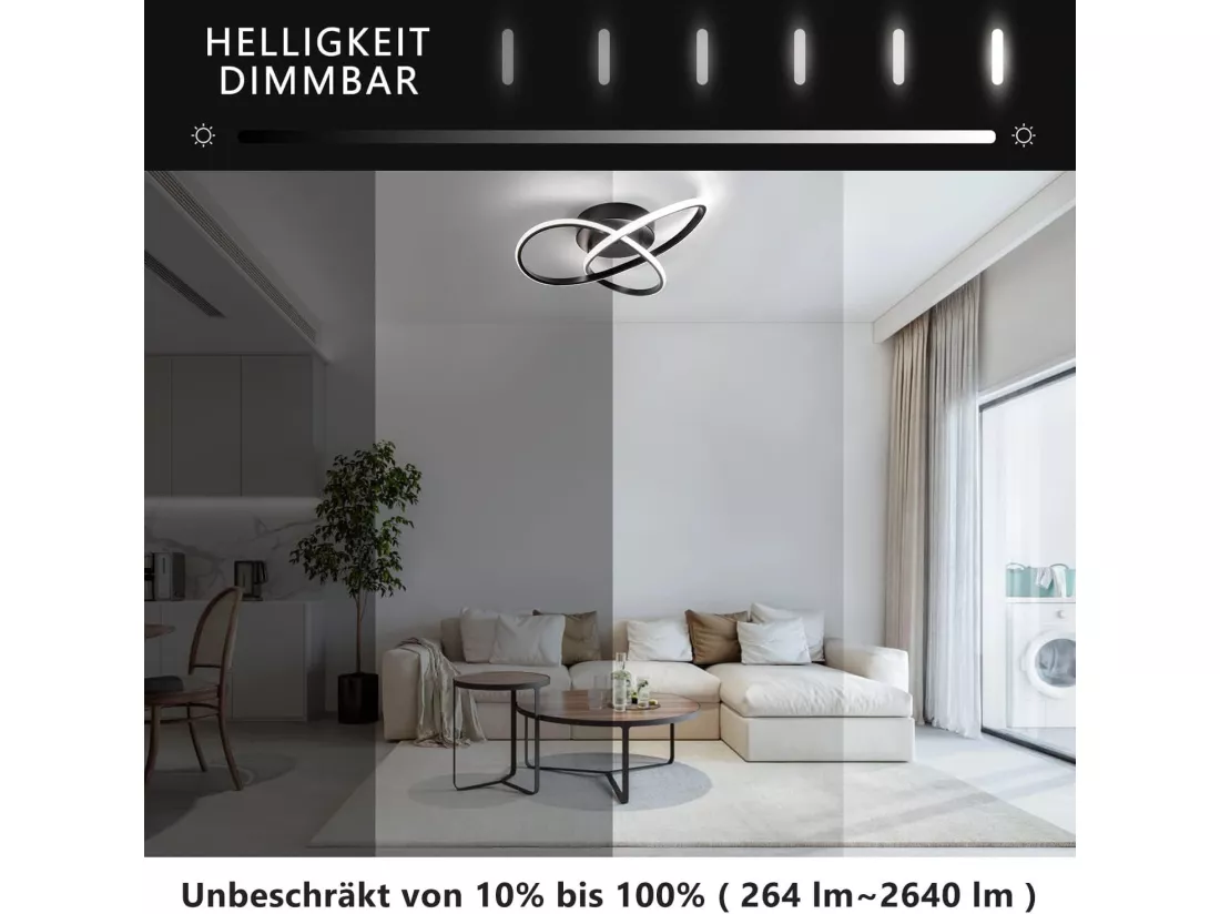 NETTLIFE Plafonnier LED Dimmable 33 W Lampe Noir avec Télécommande Lampe de Chambre Moderne 40 cm pour Salon Cuisine Couloir Studio
