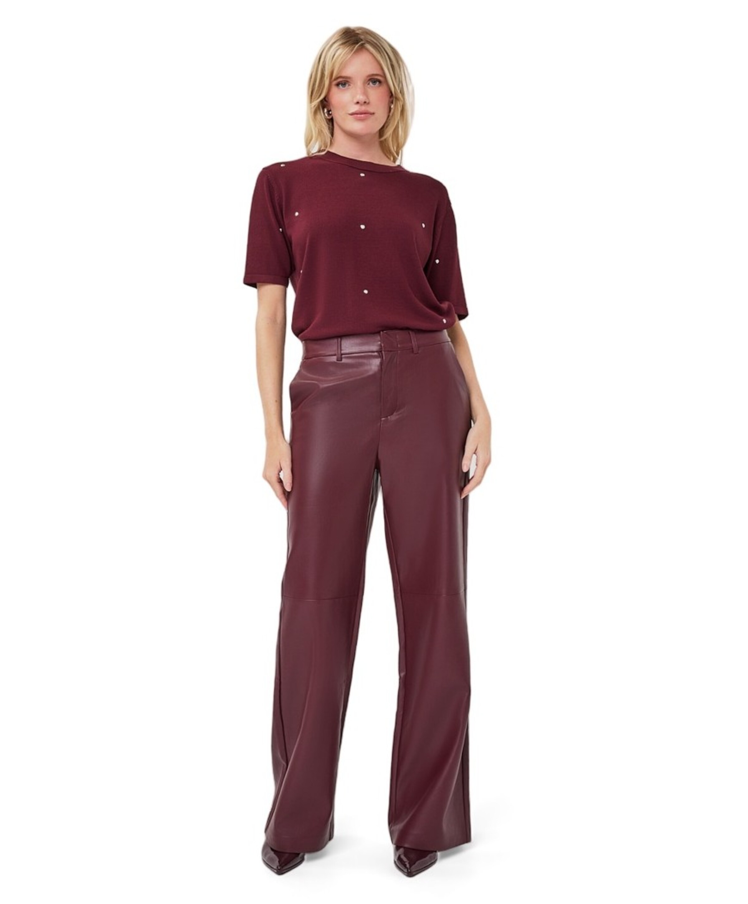 EsQualo Wide PU dames broek bordeaux