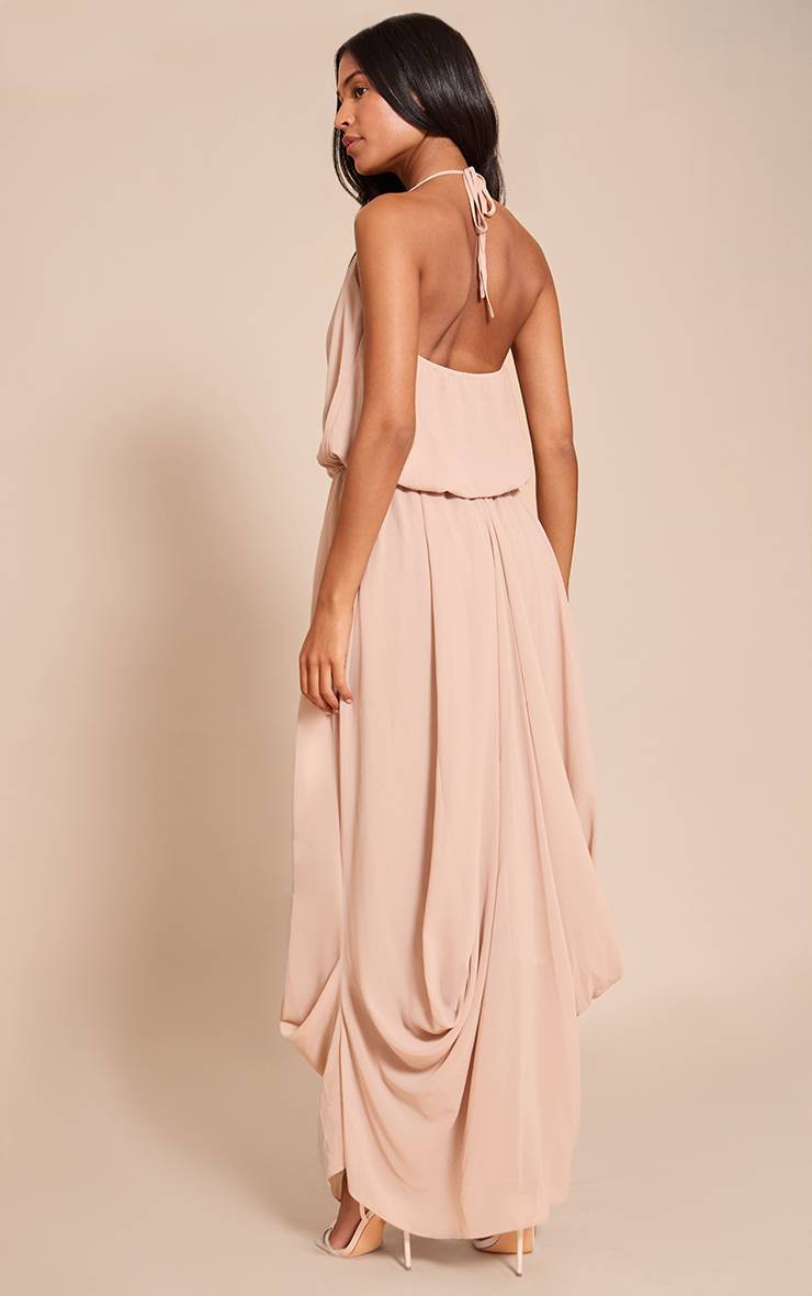 Beige Robe Longue Fluide En Mousseline De Soie Avec Col En V Drapé Pour Grande Taille