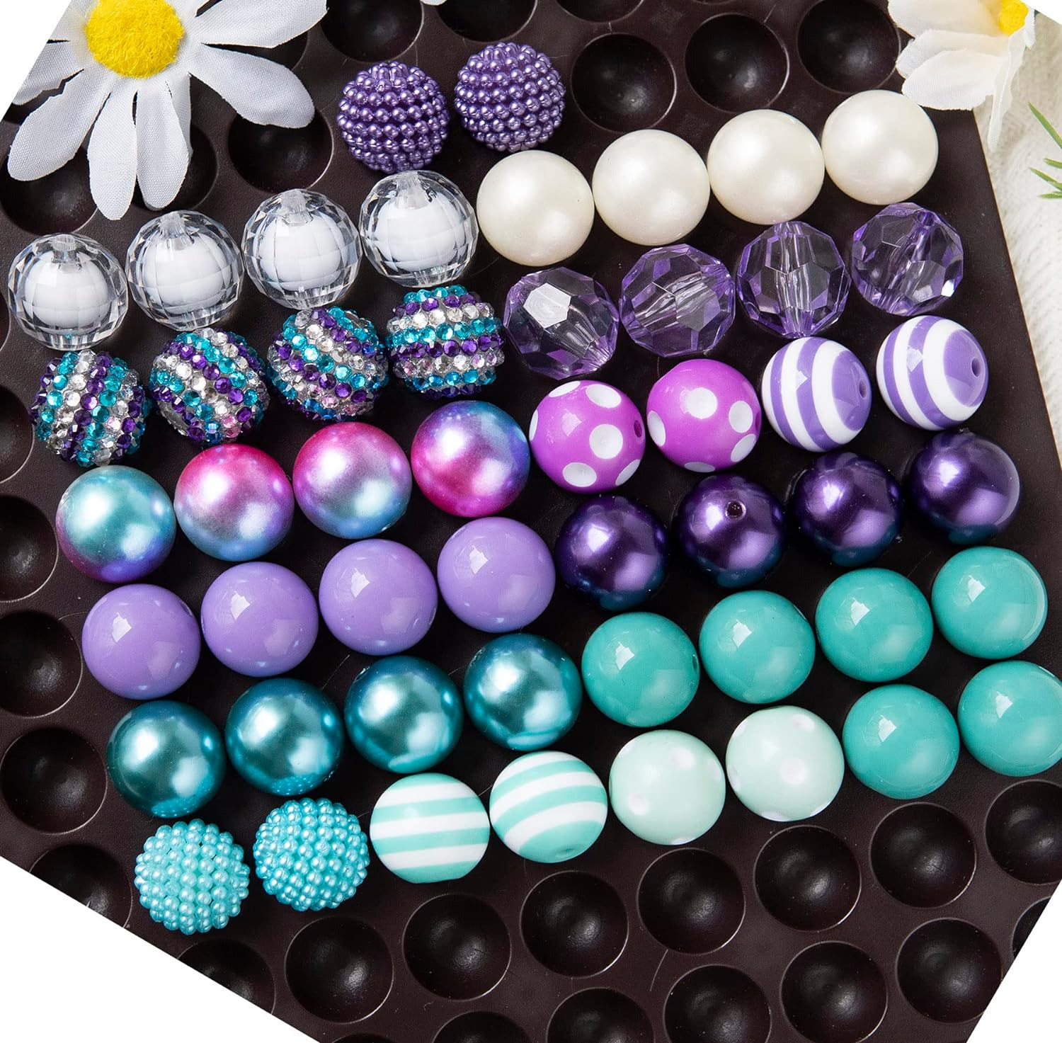 (95-tlg. Set) Grosse Strass Perlen DIY Bastel Schmuck Glitzer Zwischenperle Armband / Ketten Zubehör - Lila / Türkis