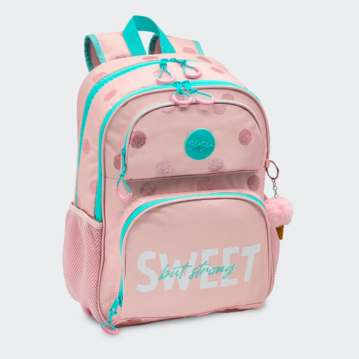 Mochila escolar Blin-blin Dots para o Ensino Fundamental com Compartimento Duplo e Acessório em Formato de Cone