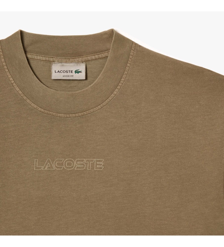 Camiseta Lacoste com logotipo marrom-esverdeado