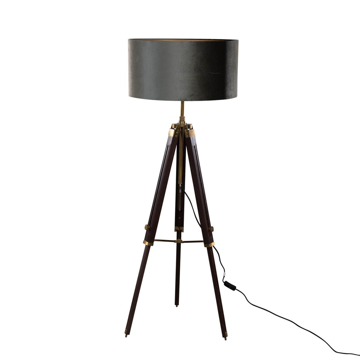 Vloerlamp messing tripod met velours kap groen 50cm - Cortin