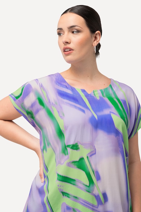 Blusenshirt, grafischer Druck, Rundhals, Halbarm