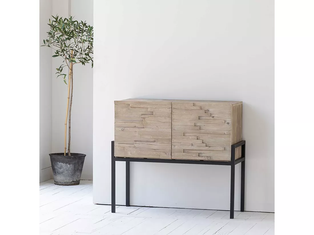 Now's Home - Bahut/bar 2 Portes Pin Recycle Pieds Metal Noir 95x40xh85cm Kristen