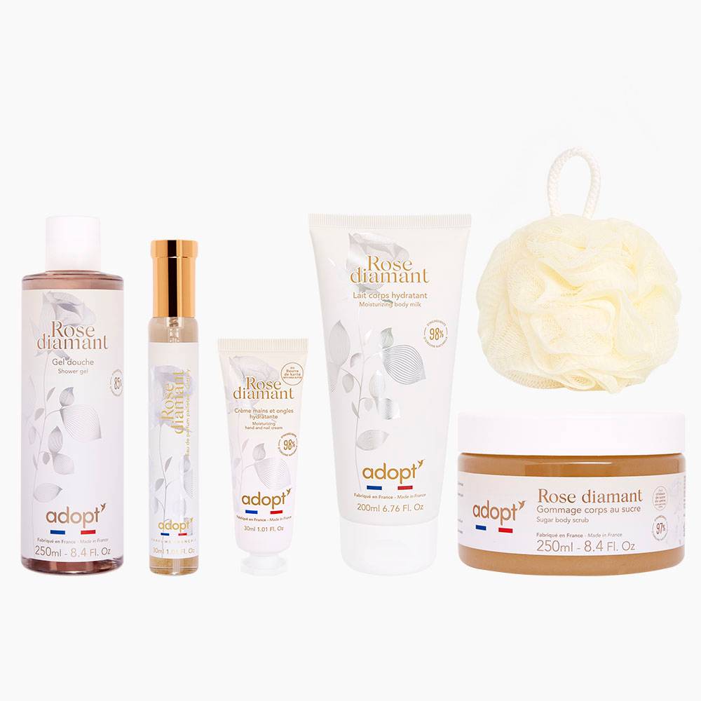 Rose Diamant - Coffret maxi eau de parfum Rose Diamant 30 ml + gel douche 250 ml + lait corps 200 ml + crème pour les mains 30 ml + fleur de bain