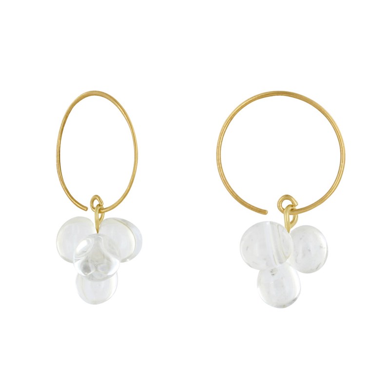 Boucles d'Oreilles Créoles Laiton et Bouquet de Perles de Verre