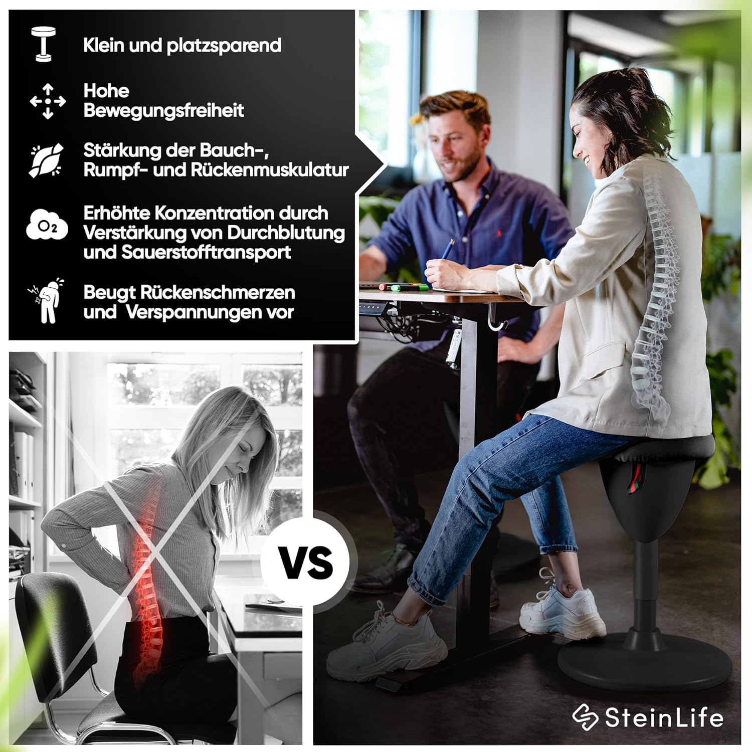 Bürohocker Ergonomisch [TESTSIEGER] Sitzhocker Höhenverstellbar [48-68cm] Ergonomischer Hocker für Büro [Schwingeffekt] Wackelhocker Stehhocker | Arbeitshocker rutschfest Rund