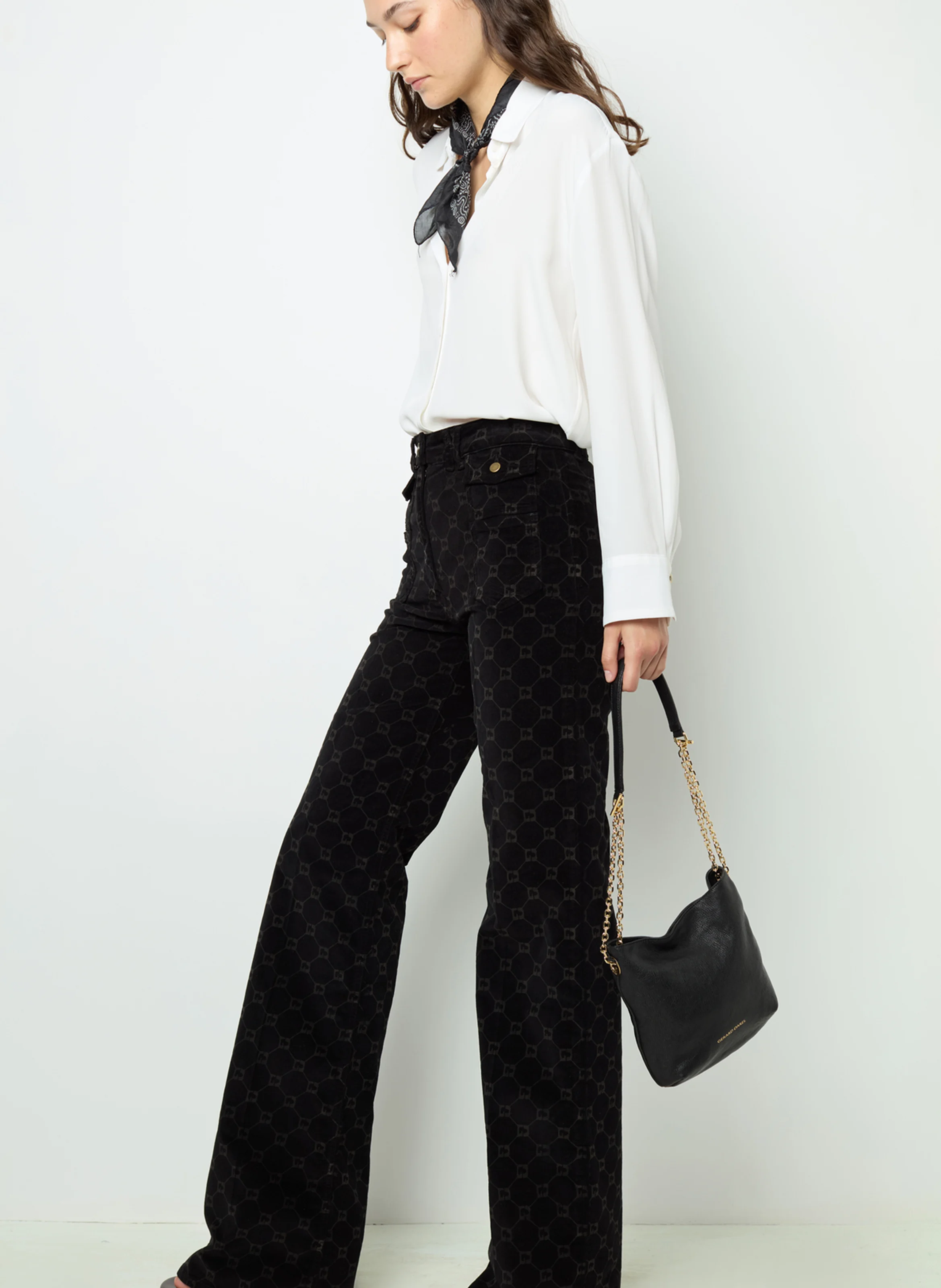 ANNA - Pantalon flare en coton mélangé | Noir