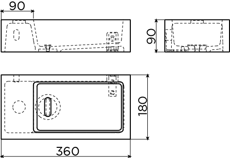 Clou Flush 3 fontein solid surface 36cm links wit mat