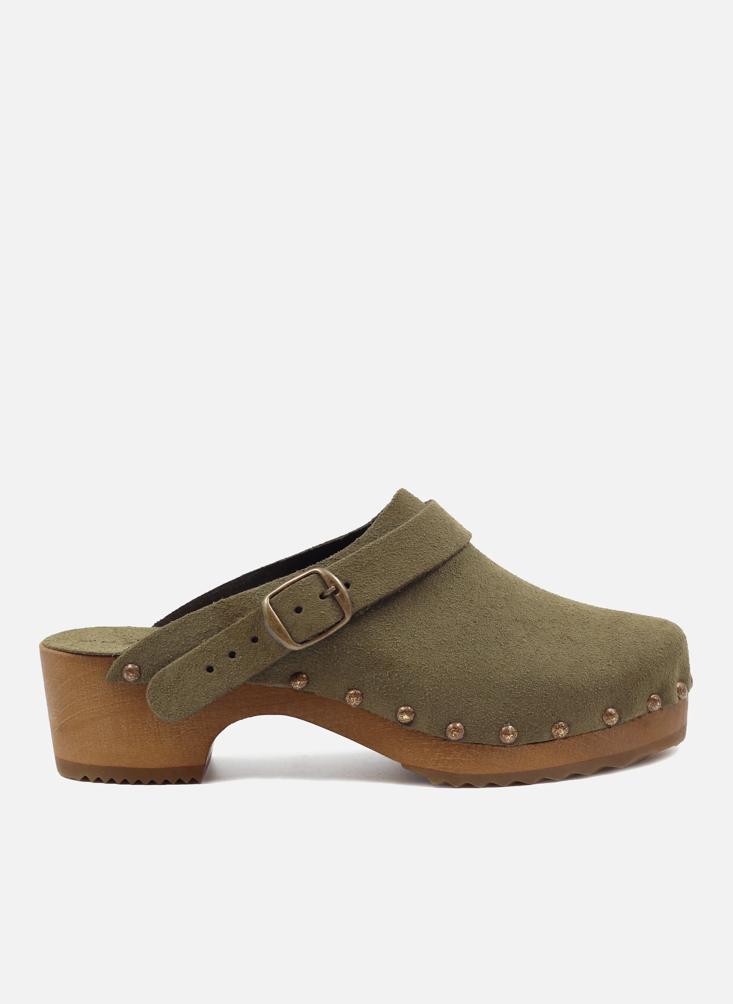 Sabots bois brides cuir daim | Vert