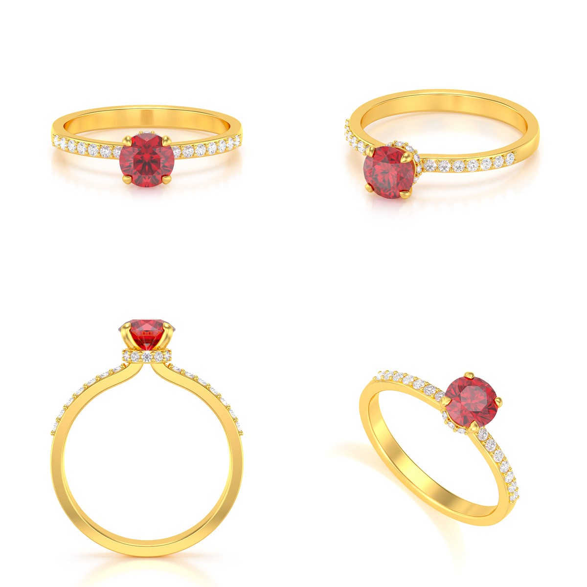 Bague ADEN Or 585 Jaune Rubis et diamants 2.4grs