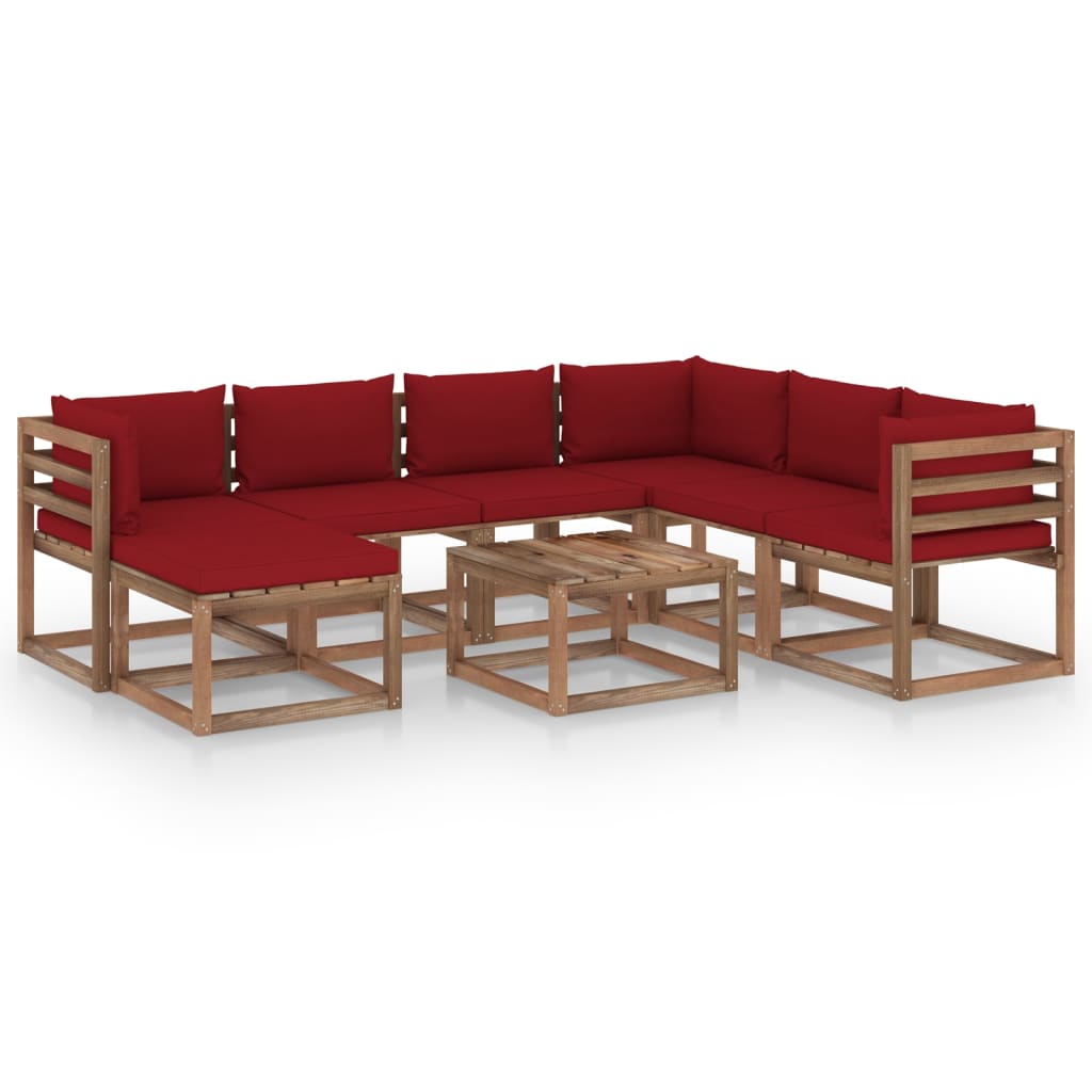 Salon de jardin meuble d'extérieur ensemble de mobilier 8 pièces avec coussins rouge bordeaux