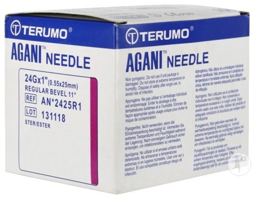 Terumo Agani Aiguille Hypodermique 24G 1 RB Mauve 100 Pièces