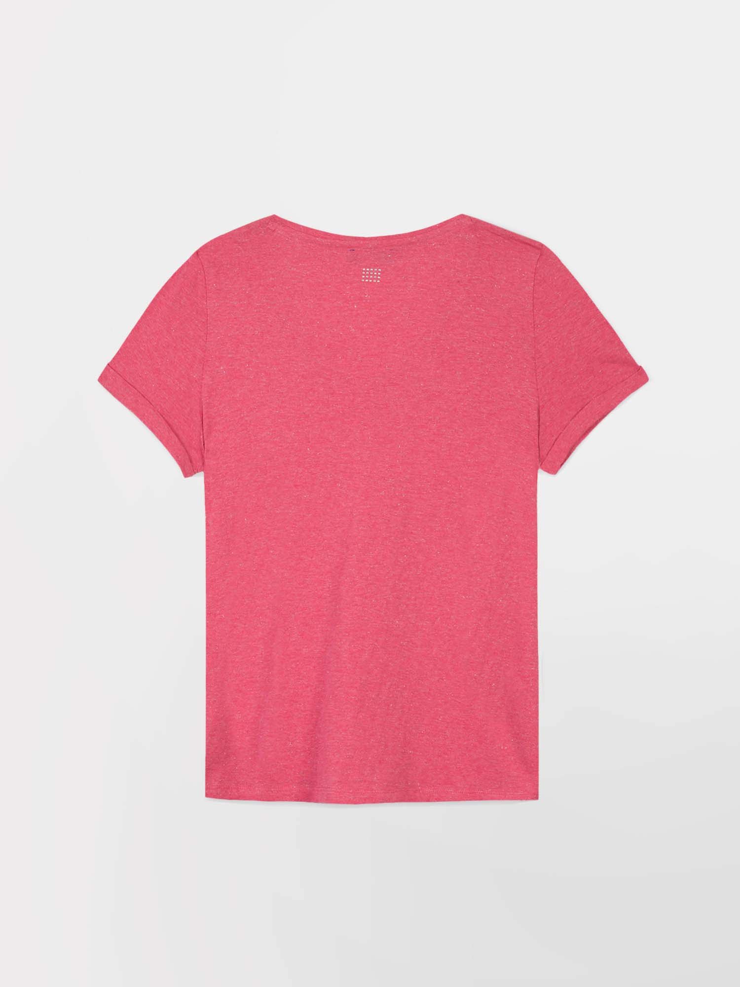 Tee-Shirt Femme Col V Jersey Coton Rose Fushia