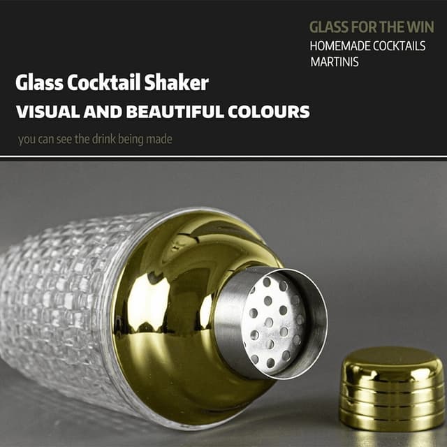 385 ml Cocktail Shaker vævet tekstur glas + låg i rustfri stål kop