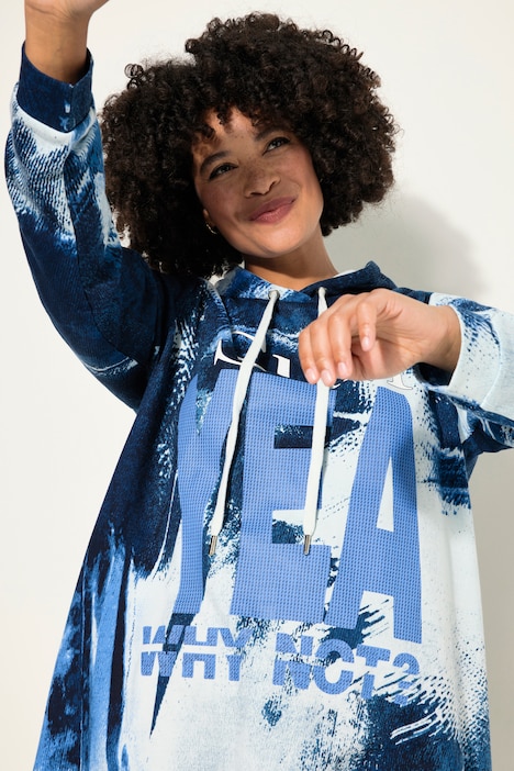 Hoodie, Jeans-Druck, Kapuze, gerundeter Saum