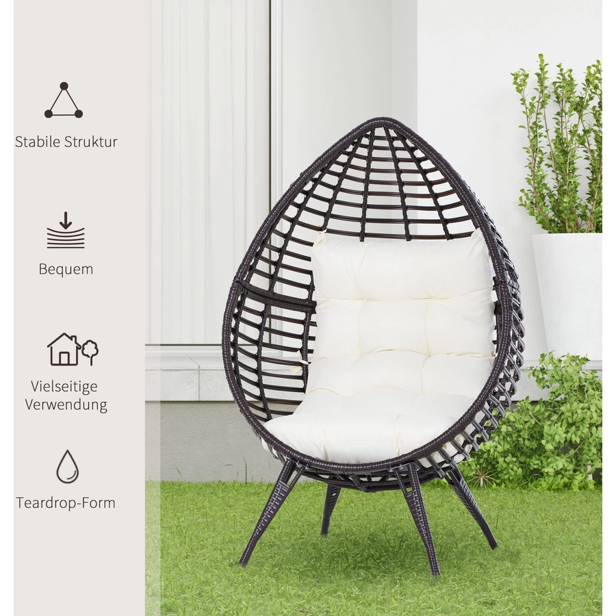 Outsunny Gartensessel in Tropfen Design braun, beige