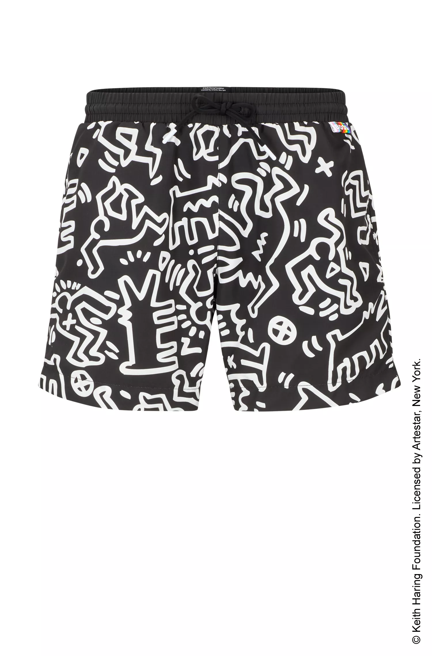 Calções de banho unissex BOSS Black-BOSS x Keith Haring em tecido reciclado de secagem rápida.