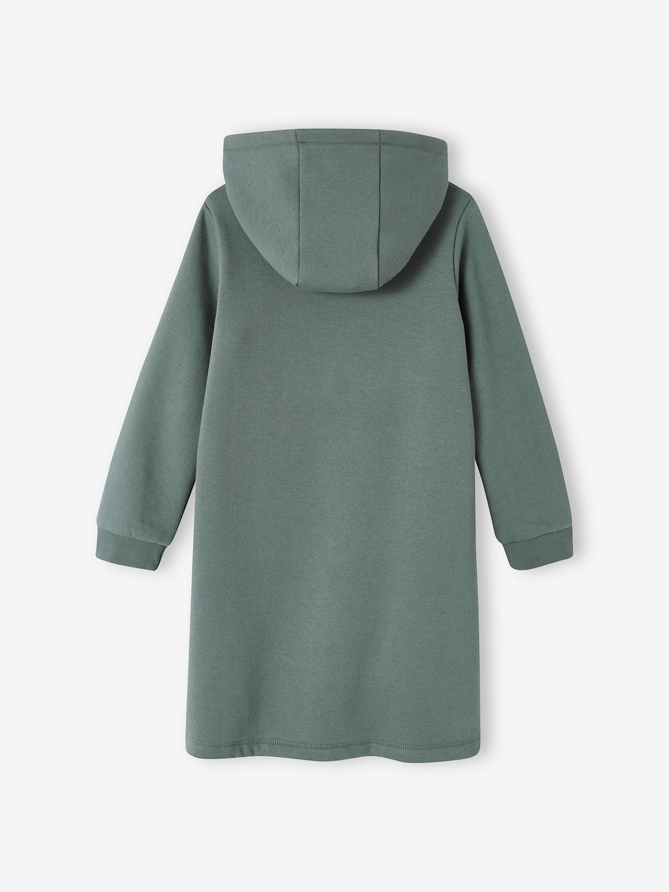 Vestido de pelúcia com capuz e detalhes encantadores, para meninas, azul médio liso com estampas.