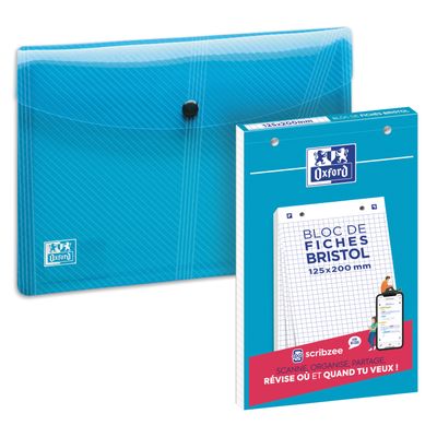 Oxford - Pack de 30 fiches Bristol - A5 - petits carreaux - perforées - blanc + une chemise A5