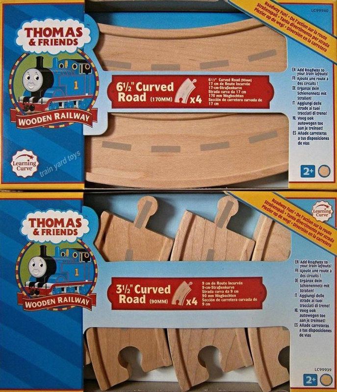 Fisher-Price - Thomas De Trein - Houten Spoorbaan Wegbochten - 90 mm - Set van 4