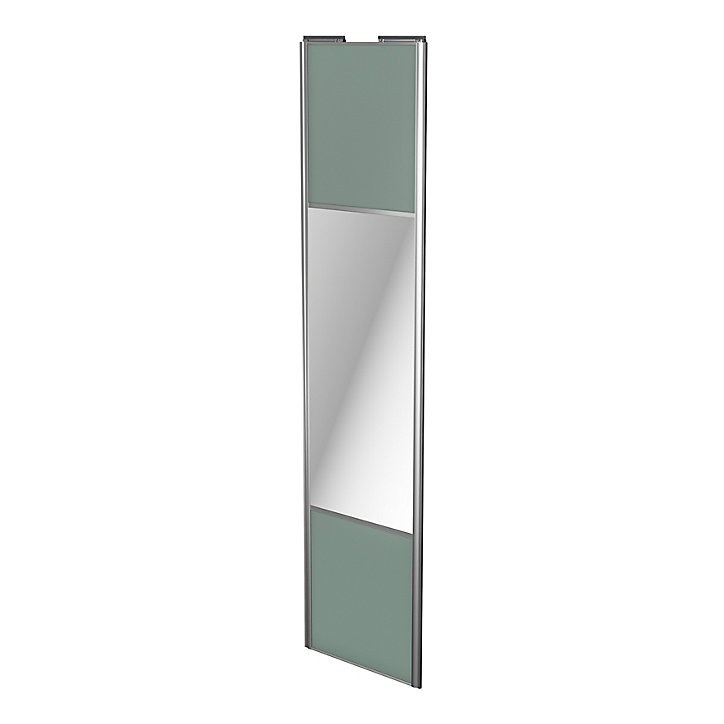 Porte de placard coulissante avec miroir vert de gris profil gris GoodHome Arius H. 248,5 x L. 62.2 cm + amortisseurs