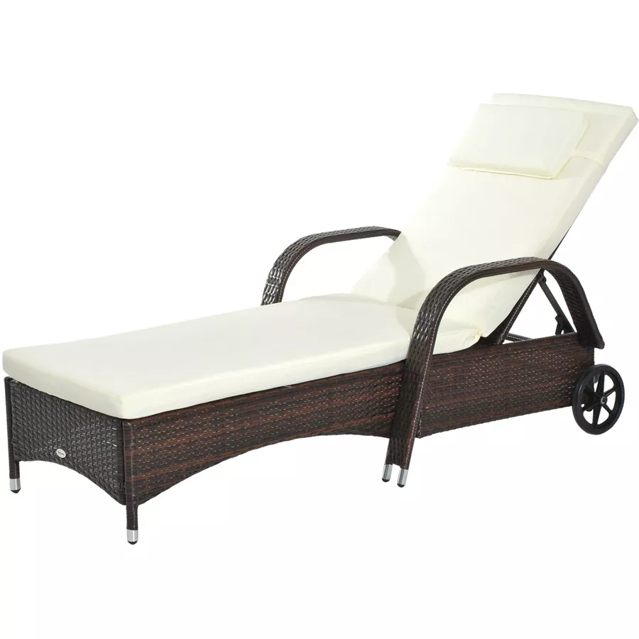 Outsunny Mobile Rattanliege für den Garten kaffeebraun, creme