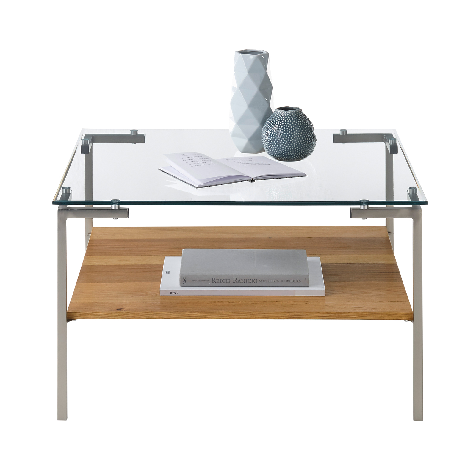 Couchtisch - Edelstahl-Eiche - Glasplatte - 65 cm