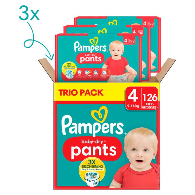 Pampers Baby Dry Pants Trio Pack Luierbroekjes Maat 4 9-15 KG 126 stuks