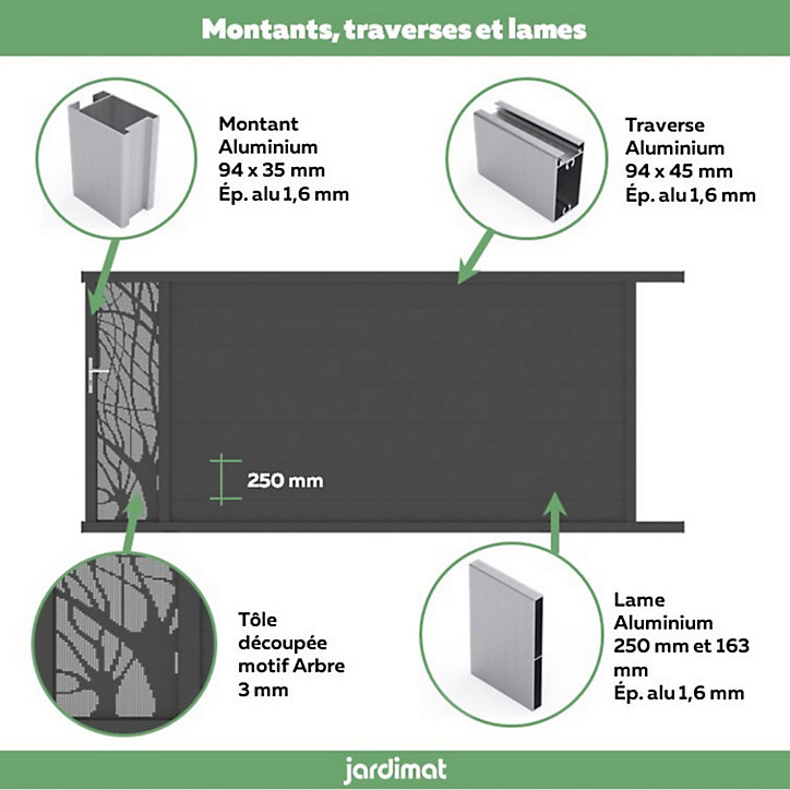 Portail Jardimat coulissant aluminium Frejus noir - 350 x h.170 cm