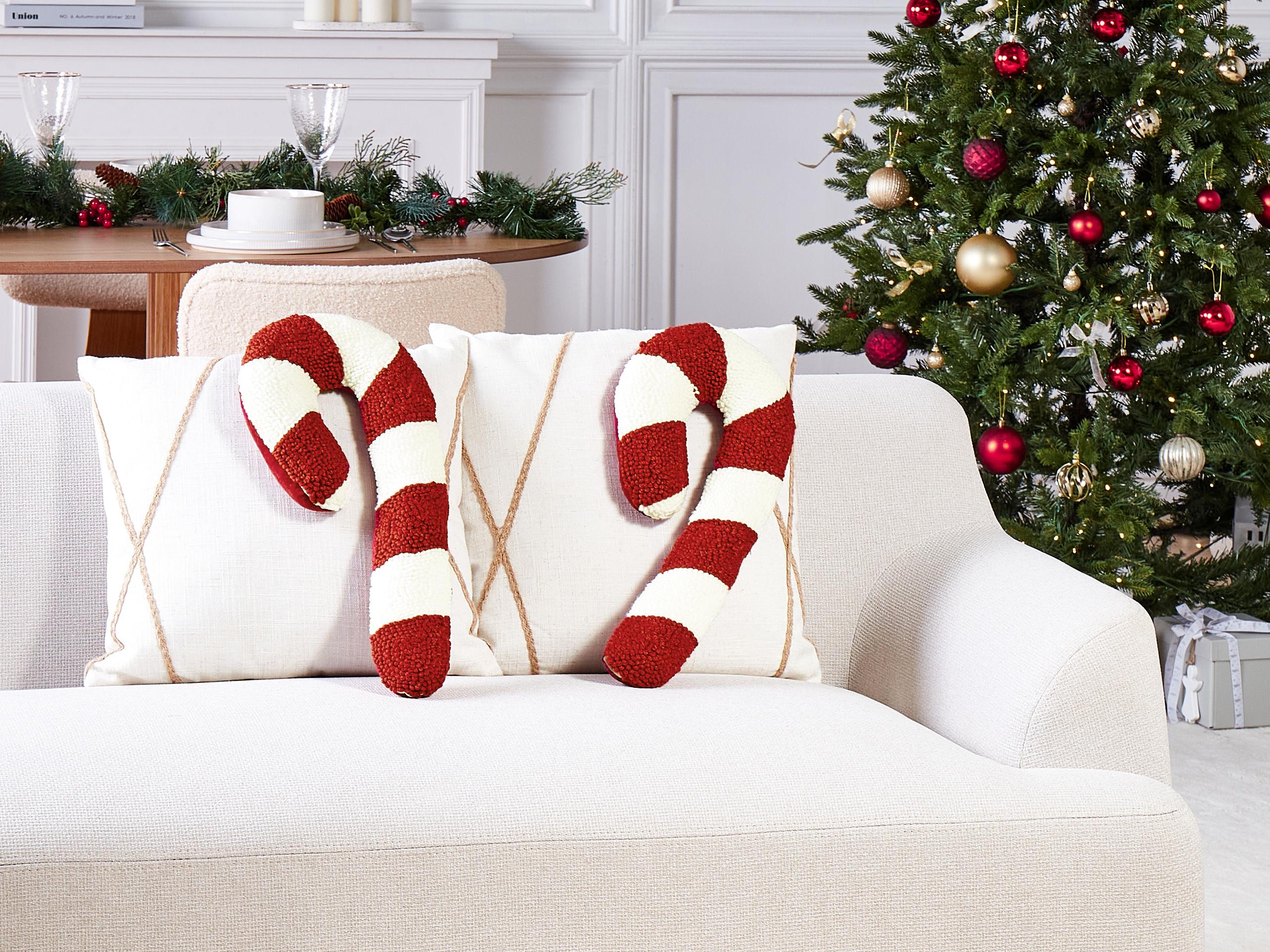 Set van 2 sierkussens CANDY CANE Bouclé 22 x 55 cm Rood kerstmotief