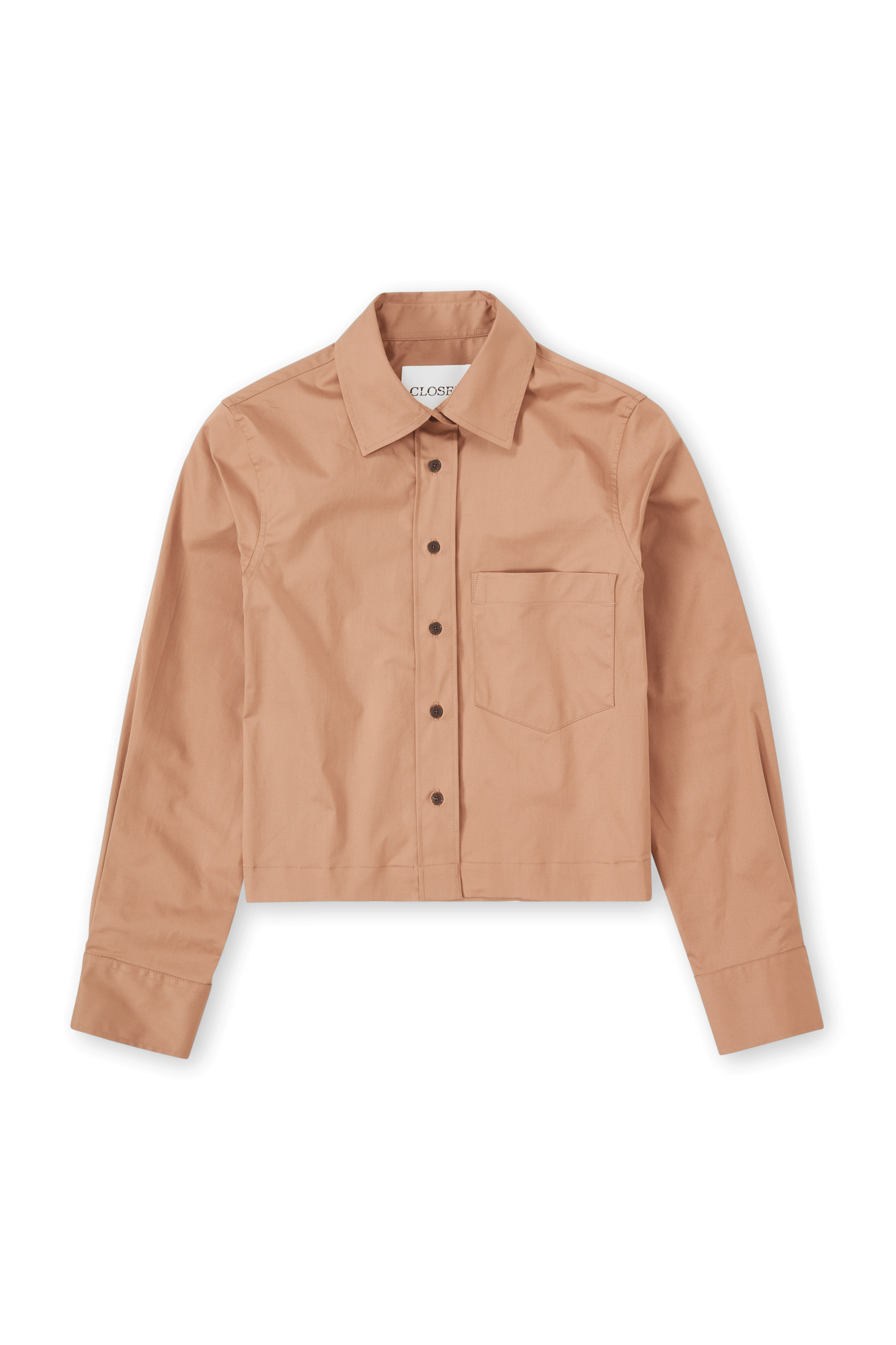 Chemise courte col classique en popeline de coton | Marron
