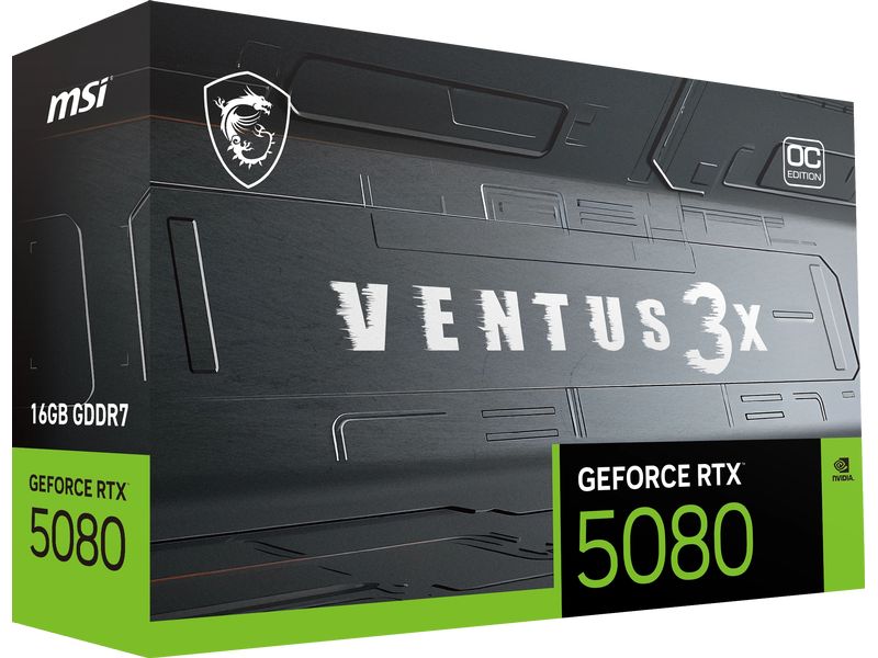 MSI Grafikkarte RTX 5080 Ventus 3X OC 16G Gamer-Grafikkarte mit 16 GB GDDR7-Speicher
