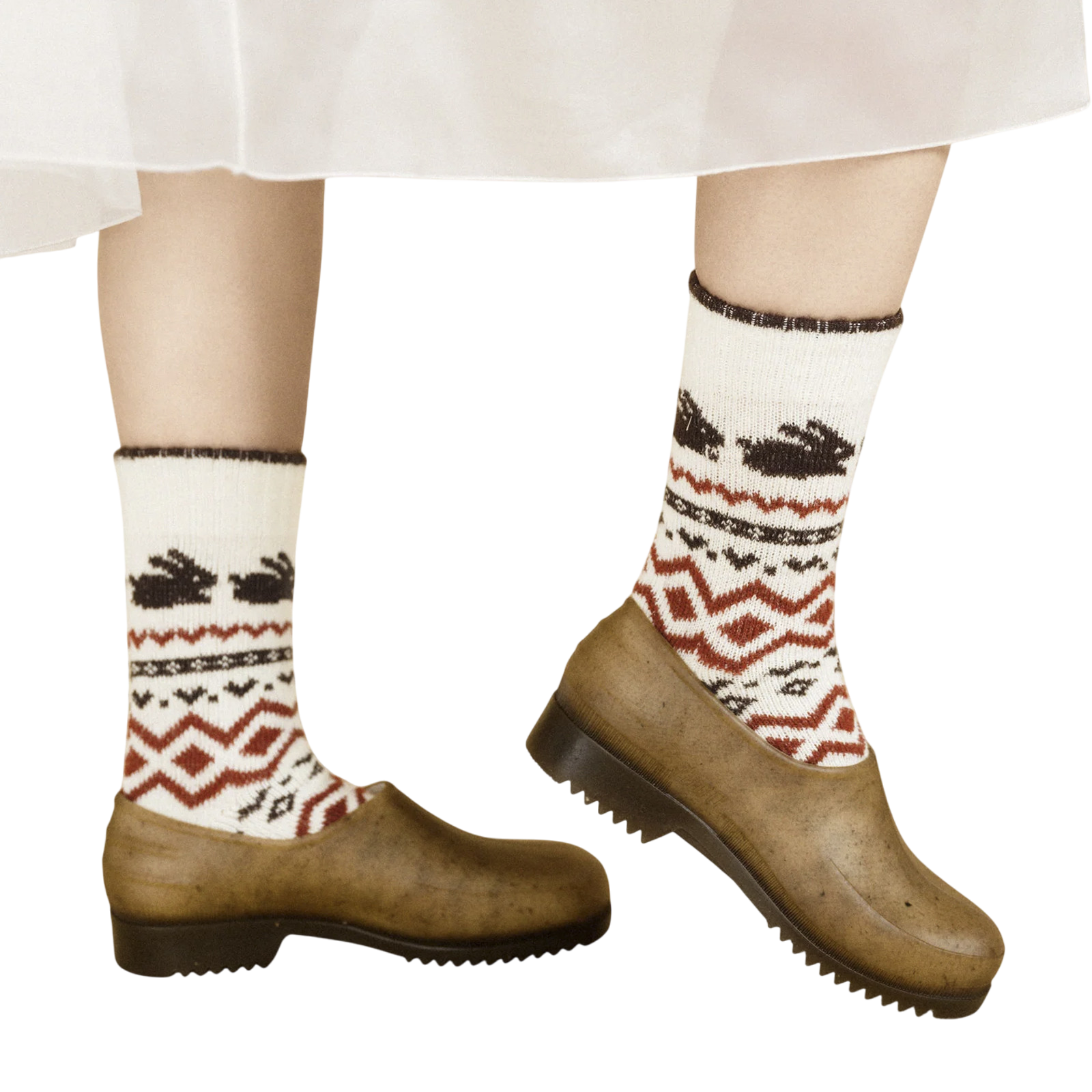 Socken Minky Bunny Fairisle Crew - Milk