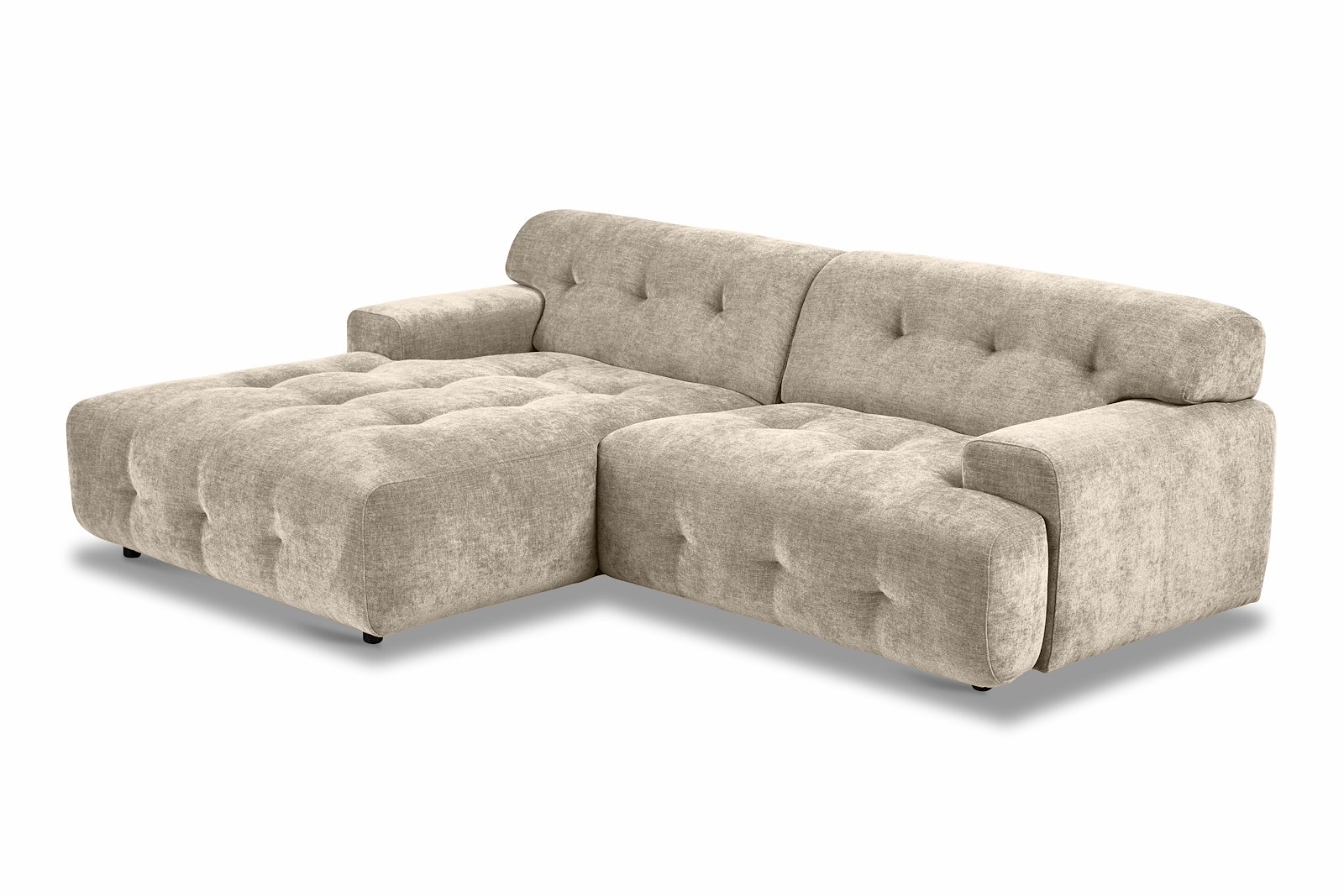 Bob sofa 1,5-seter med sjeselong venstre. Tekstil City 05 Beige med sorte ben.