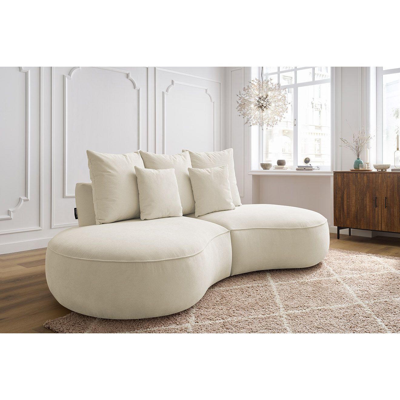 Bobochic Canapé droit fixe 3 places saint-germain tissu texturé beige - 260x145x92 cm
