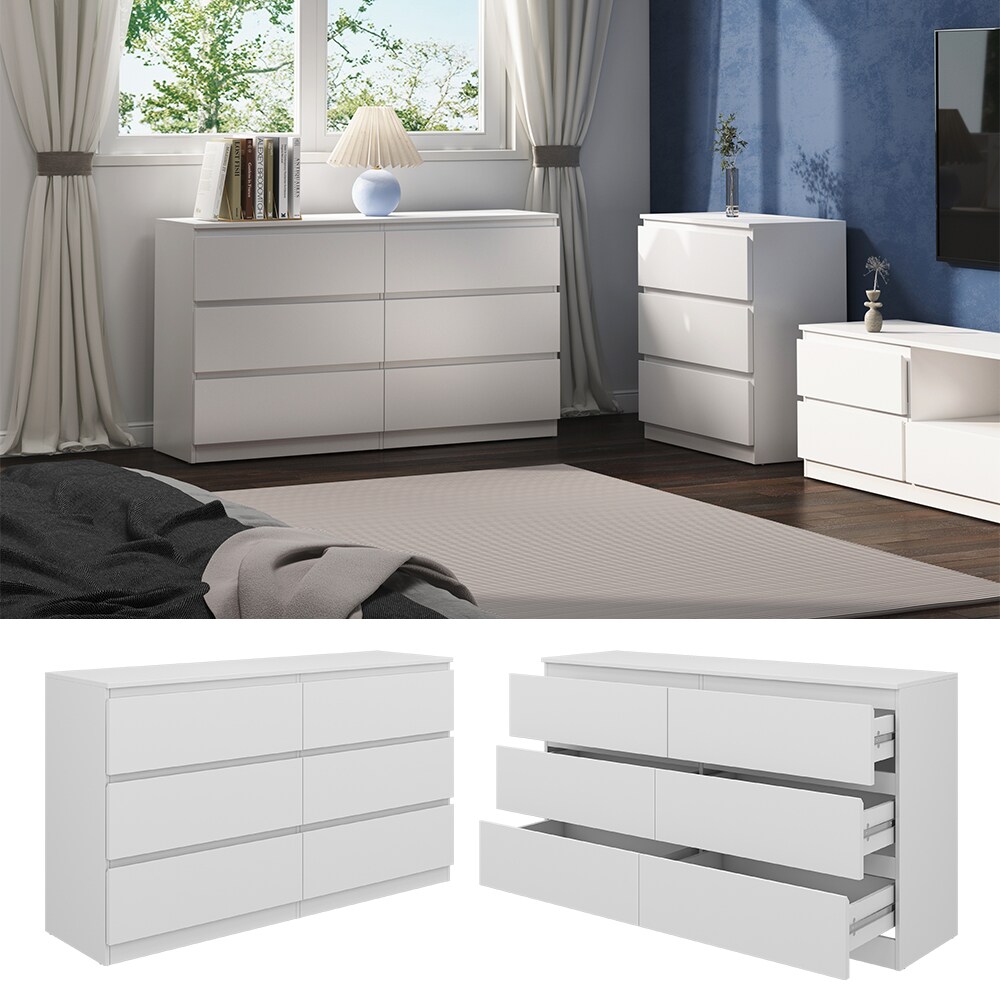 Vicco Kommode Calisto, Weiß 138 x 78,5 cm, mit 6 Schubfächer, Sideboard, Schrank
