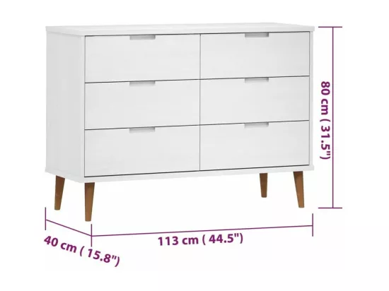 Commode MOLDE Blanc 113x40x80 Bois de pin massif