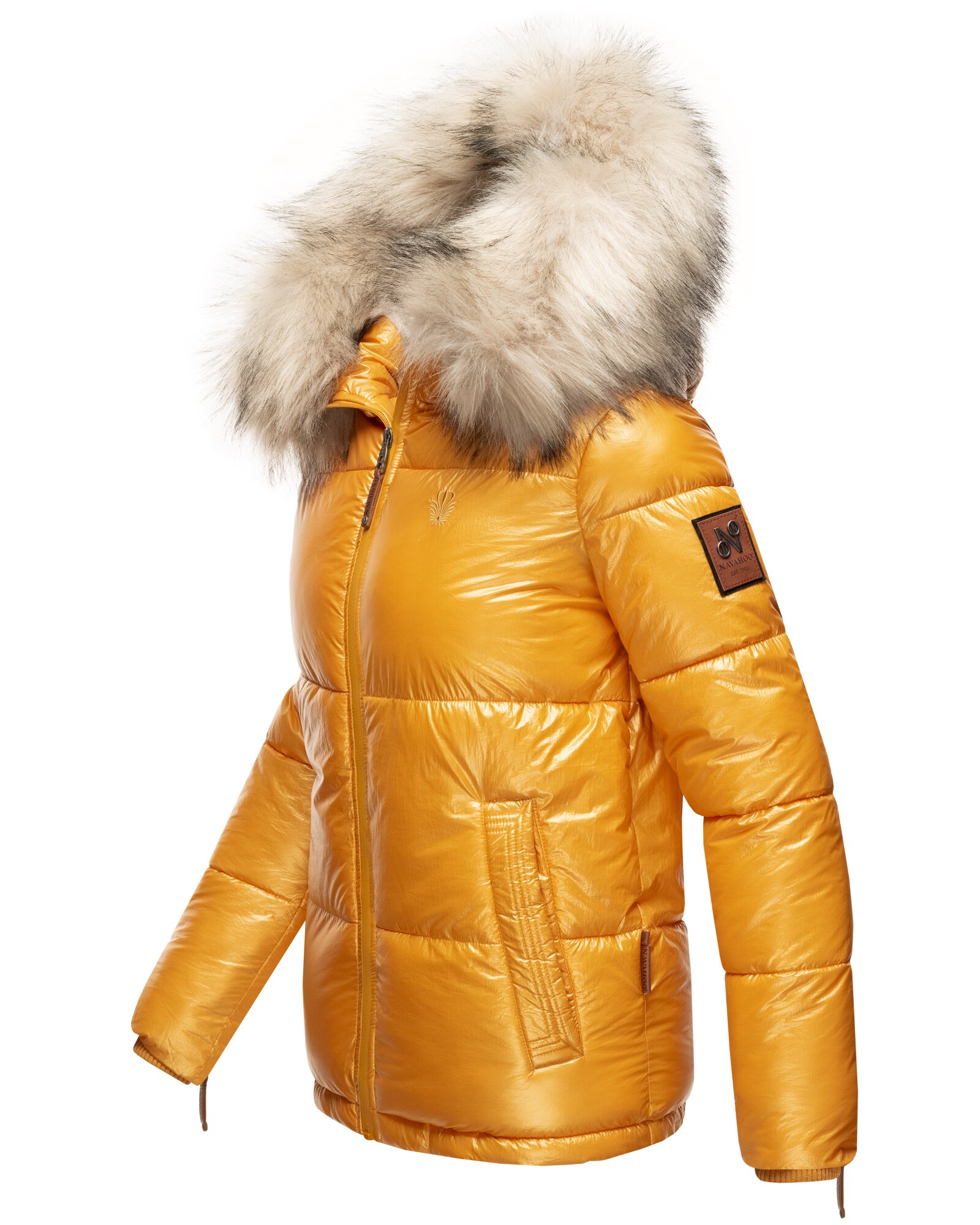 NAVAHOO Damen Winterjacke Warm Gefütterte Steppjacke mit Kunstfellkapuze Tikunaa