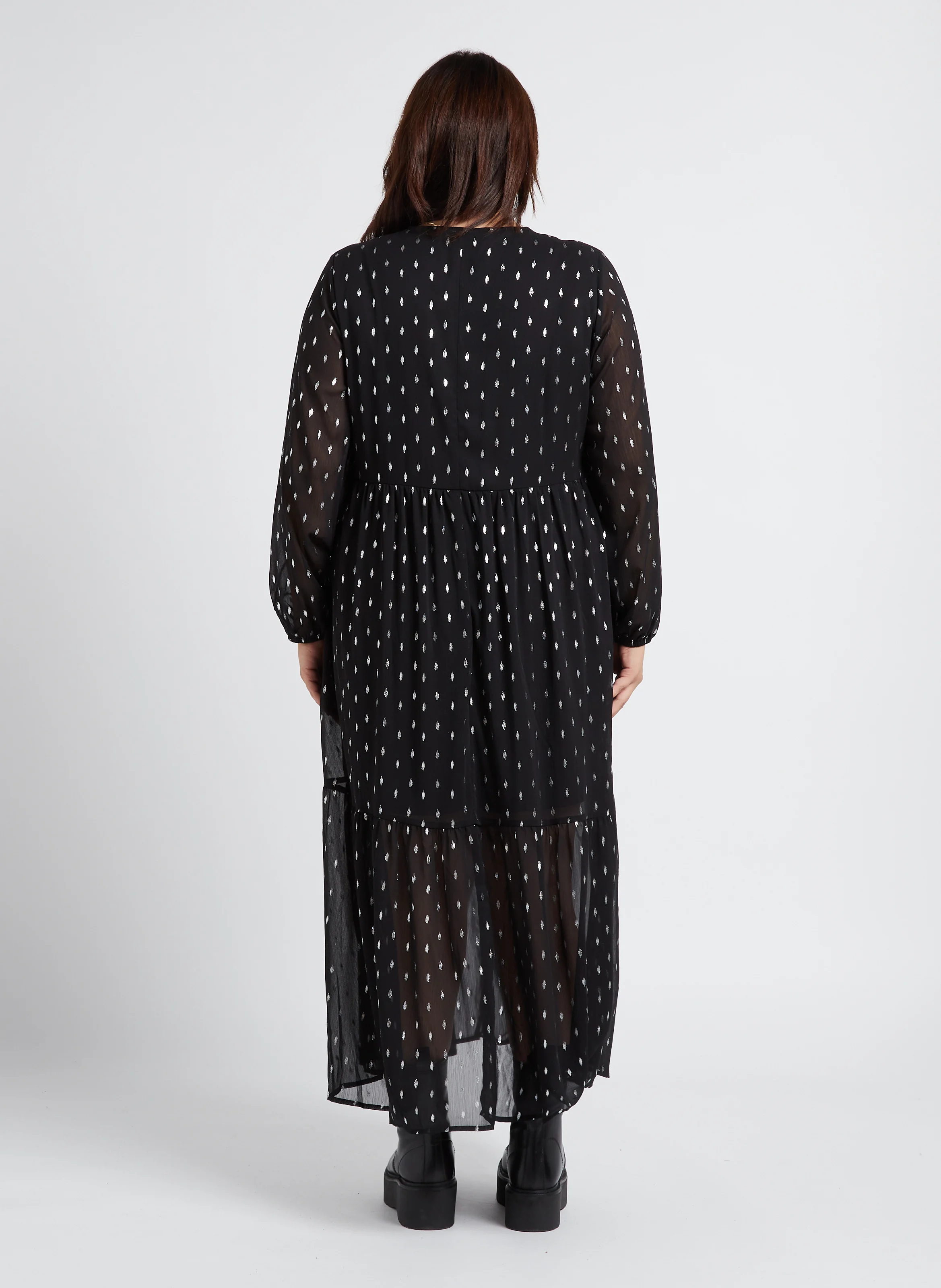 MINJA - Robe longue ample col V | Noir