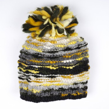 Bommelmütze grau/gelb, handgestrickt in Nepal günstig bestellen