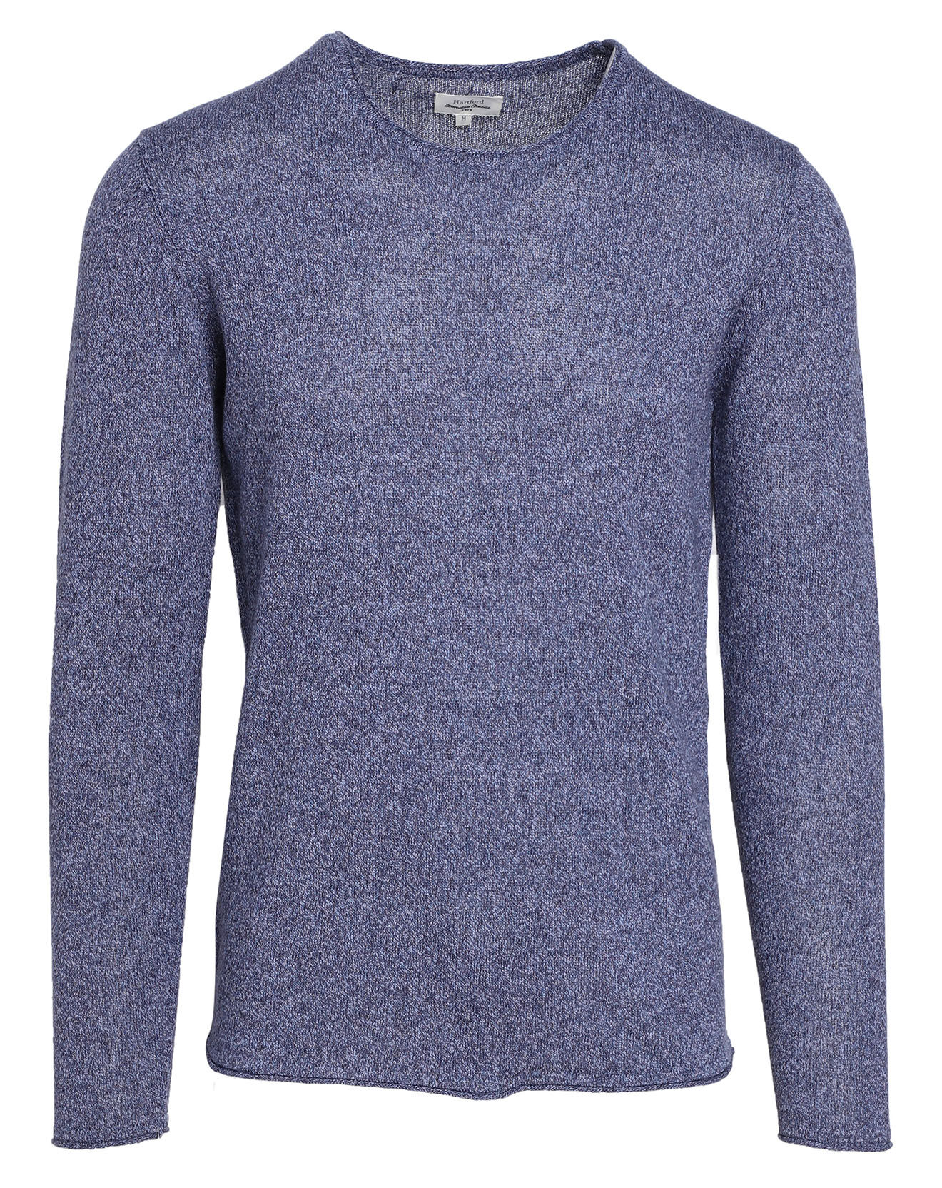 Hartford Pull en Coton & Lin Crew bleu chiné