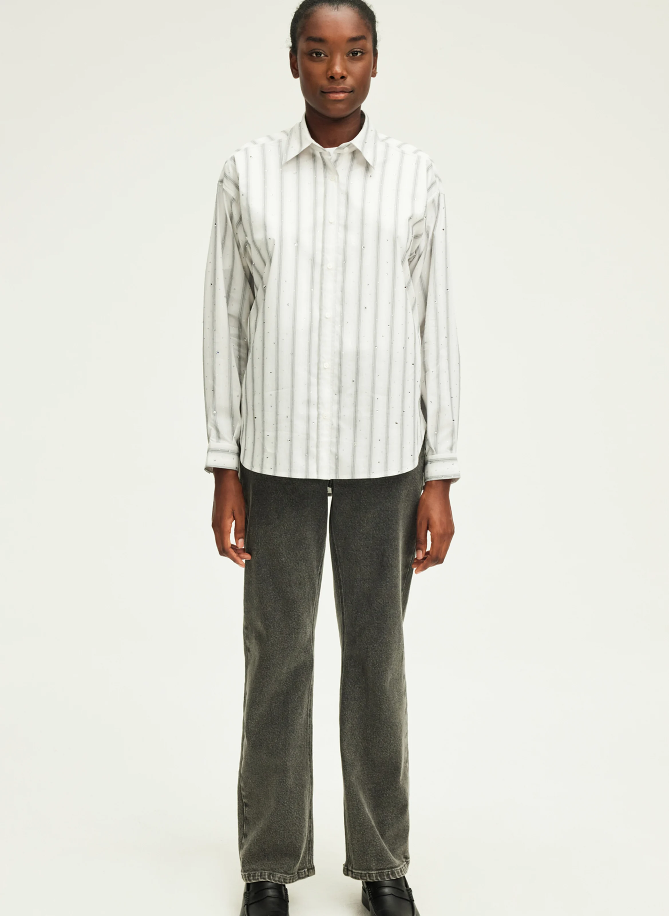 BENOITE - Chemise rayée à strass en coton mélangé | Gris