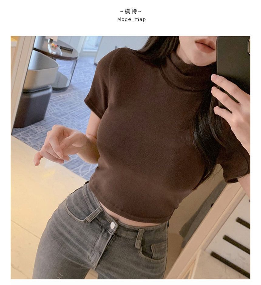 Leandra - Kort T-shirt met korte mouwen en coltrui