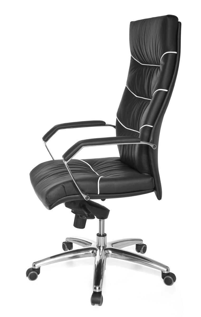 KADIMA DESIGN XXL Chefsessel Kanzas: Echtleder, Soft-Air Formpolster, verchromte Armlehnen, Aluminium-Fußkreuz, 5-Punkt Mechanik.