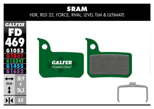 Paire de Plaquettes Galfer Semi-métalliques Sram HDR  Red  Force  Rival  Level  Level TLM/Ultimate Pro