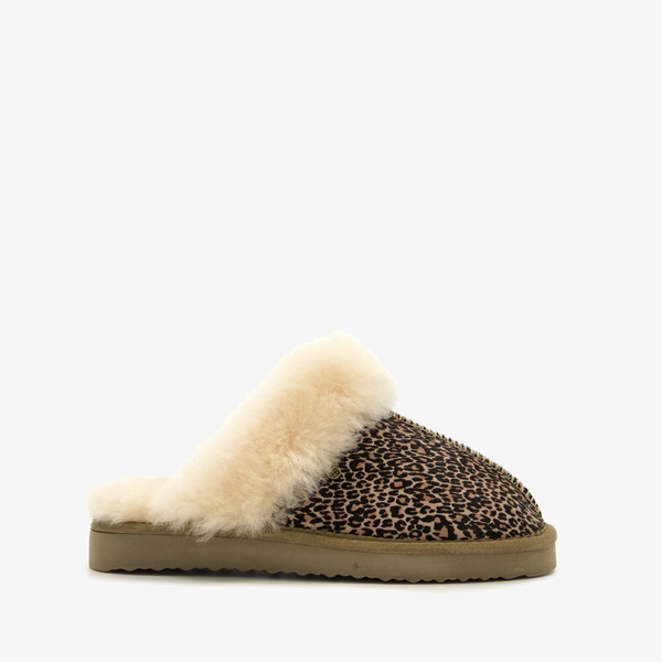 Hush Puppies suede dames pantoffels luipaardprint