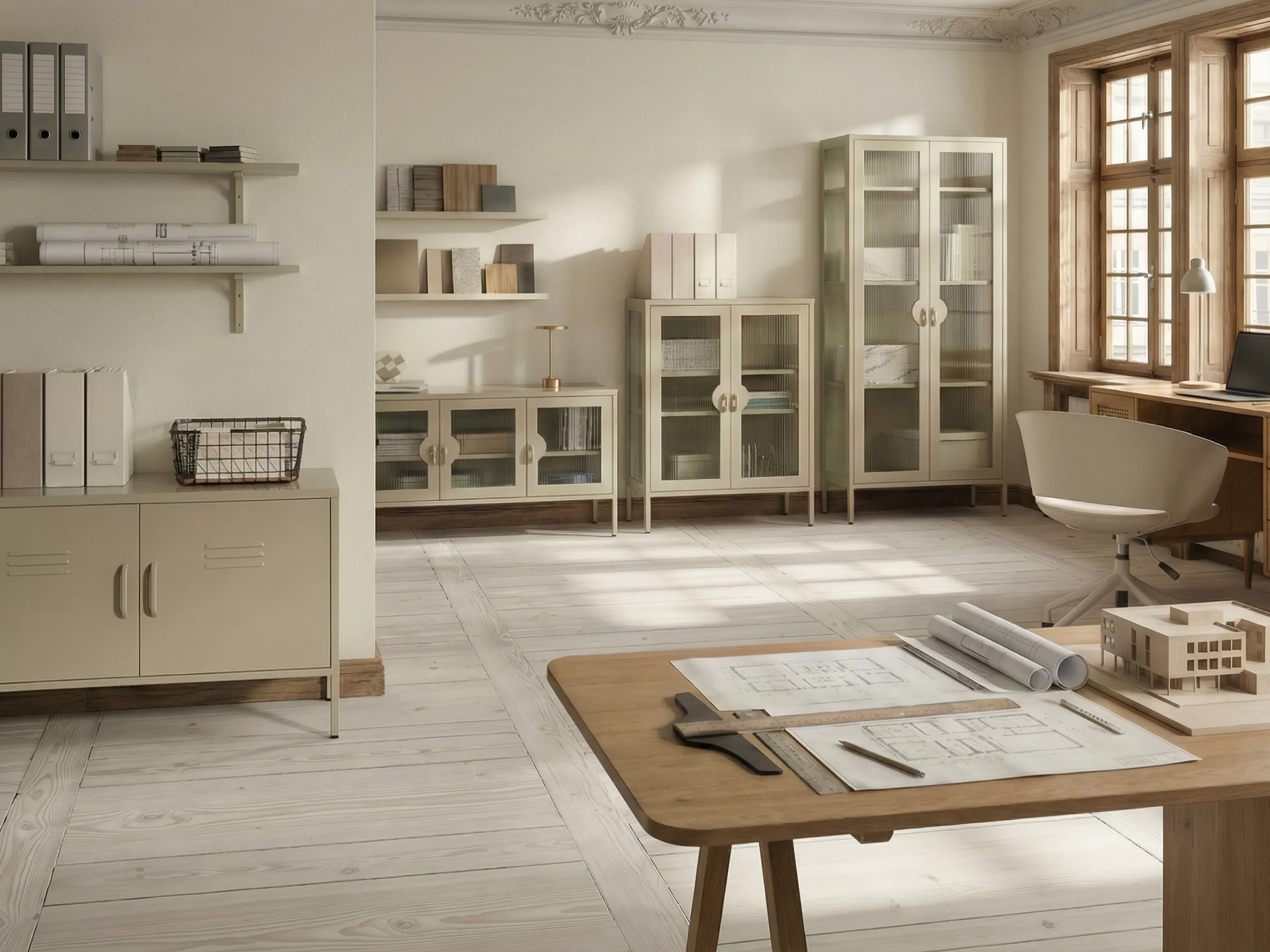 Vitrinekast GLEORA Metaal Lichtbeige