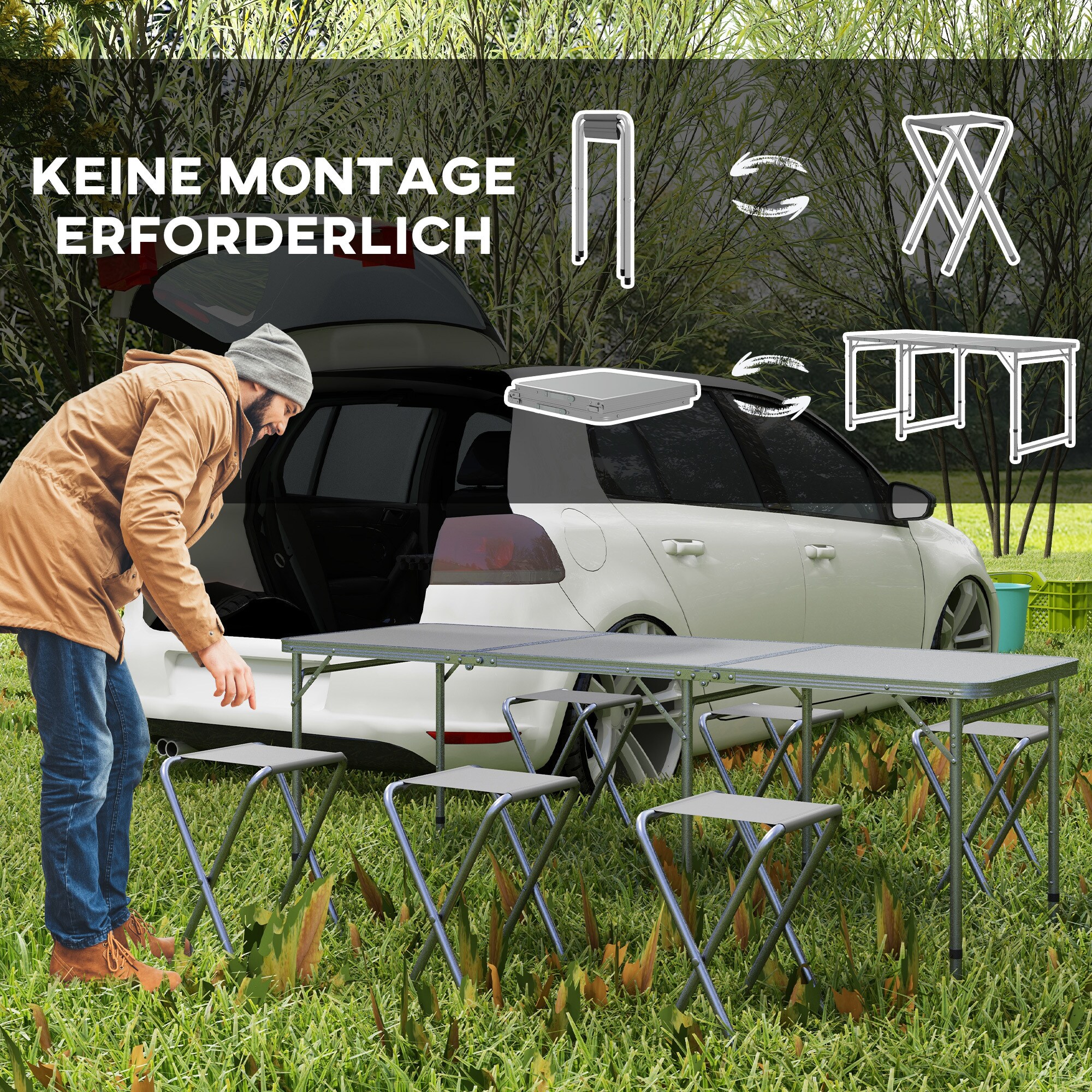 Outsunny Campingtisch Set mit 6 Stühlen grau 180L x 60B x 70H cm